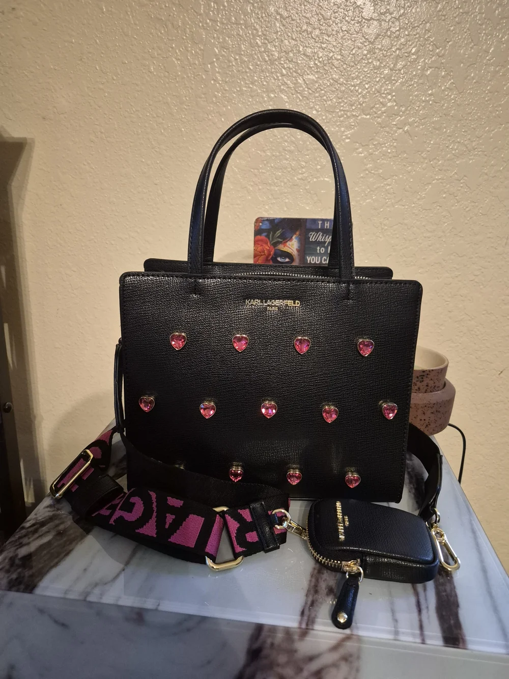 Karl Lagerfeld Maybelle Satchel with Pink Heart Studs NWOT
